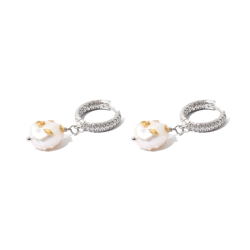 Baroque Pearl Gold Leaf Huggies Earrings
