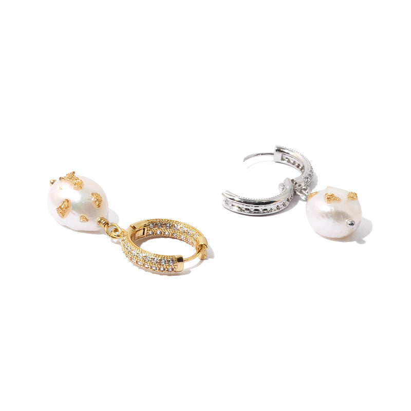 Baroque Pearl Gold Leaf Huggies Earrings