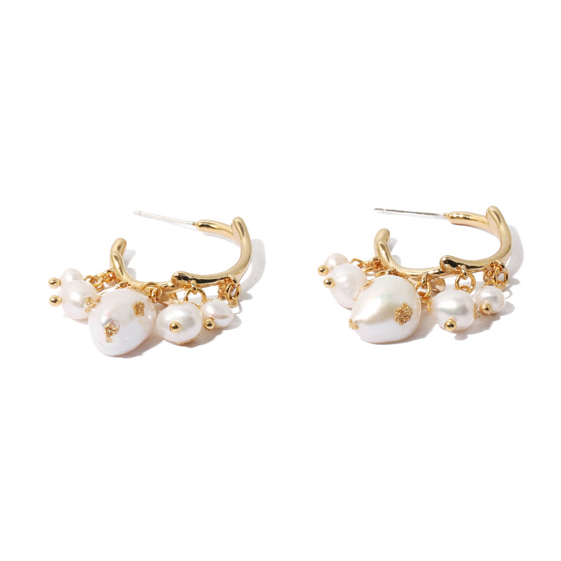 "The Royals"Baroque Pearl Gold Leaf Hoop Earrings